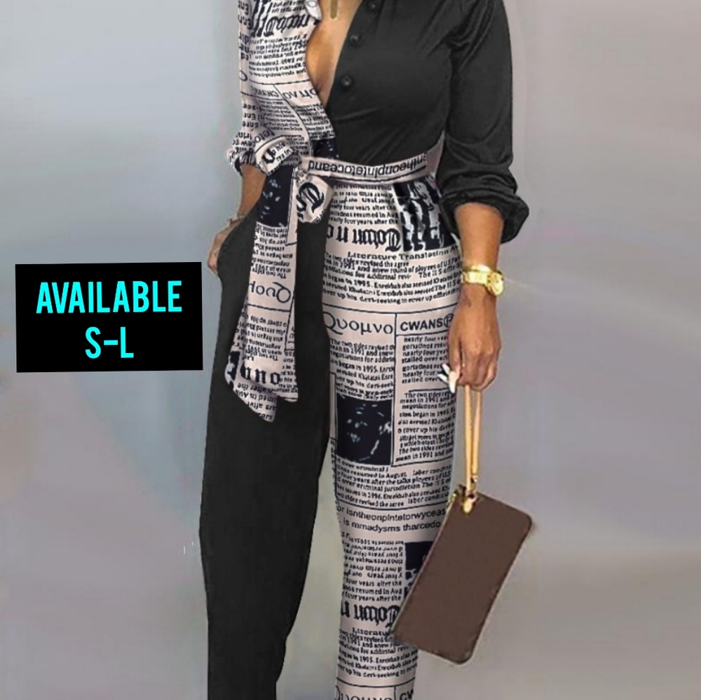 Two Tone Newspaper Black Jumpsuit